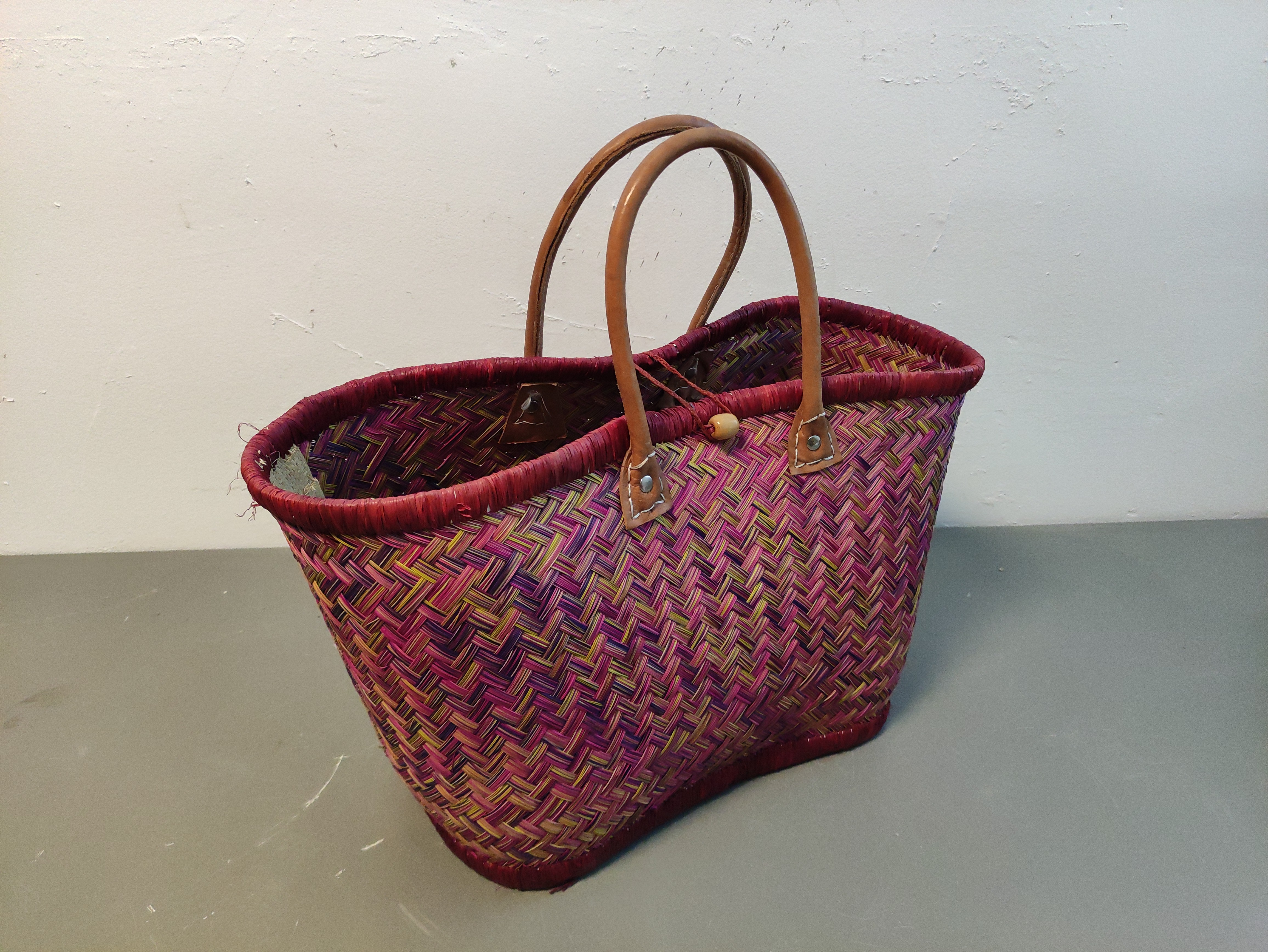 bolsa capazo madagascar africa paja cuero 29x48x30 t8u